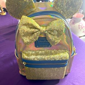 Disney Parks WDW 50th Anniversary Loungefly Minnie Mouse Gold Mini Backpack NEW